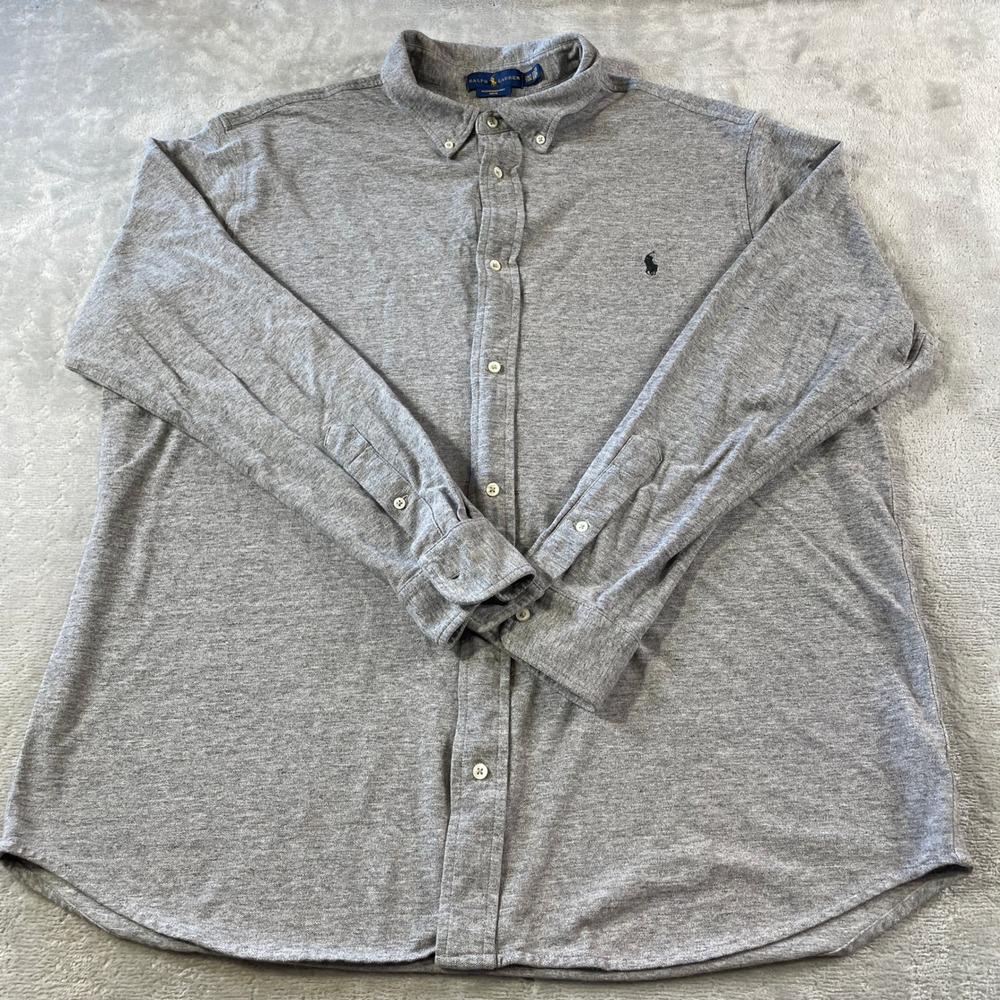 Ralph Lauren Featherweight Mesh Shirt Mens 2XLT Gray Button Long Sleeve Preppy